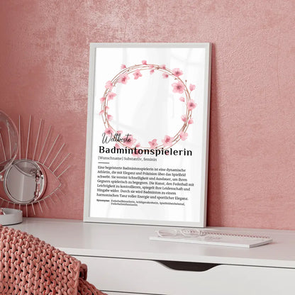 Personalisierte Poster Definition Badmintonspielerin mit Namen