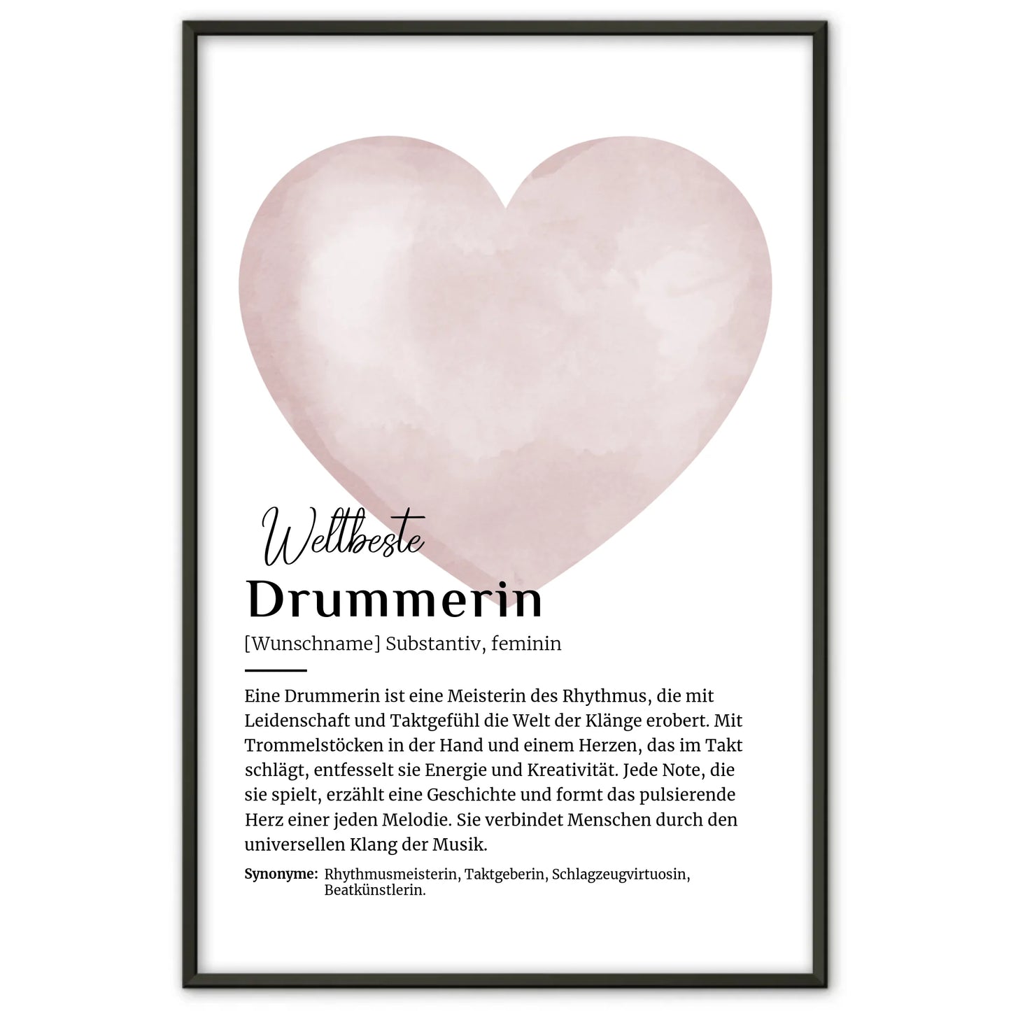Personalisierbares Poster Definition Drummerin mit Namen