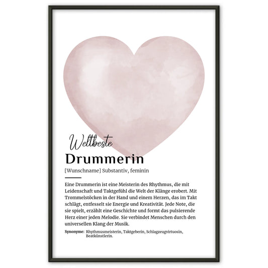 Personalisierbares Poster Definition Drummerin mit Namen