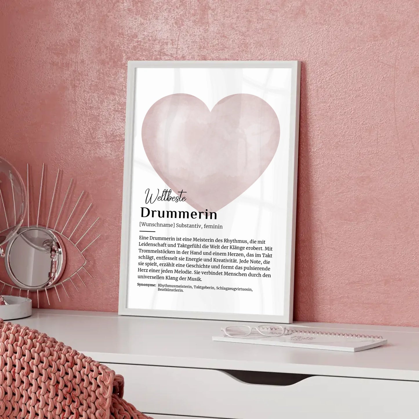 Personalisierbares Poster Definition Drummerin mit Namen