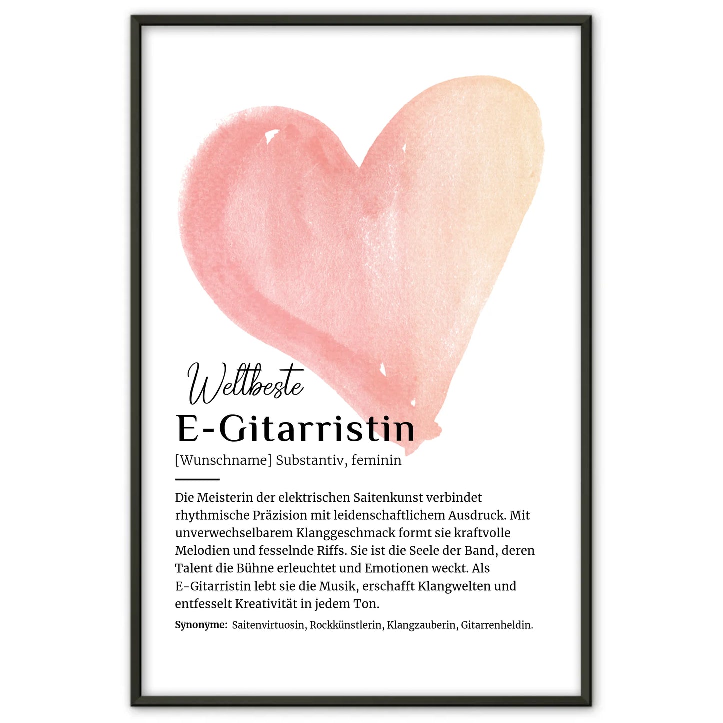 Personalisierte Poster Definition E-Gitarristin mit Namen Geschenk