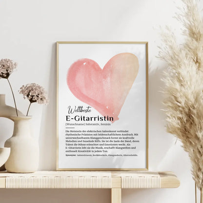 Personalisierte Poster Definition E-Gitarristin mit Namen Geschenk