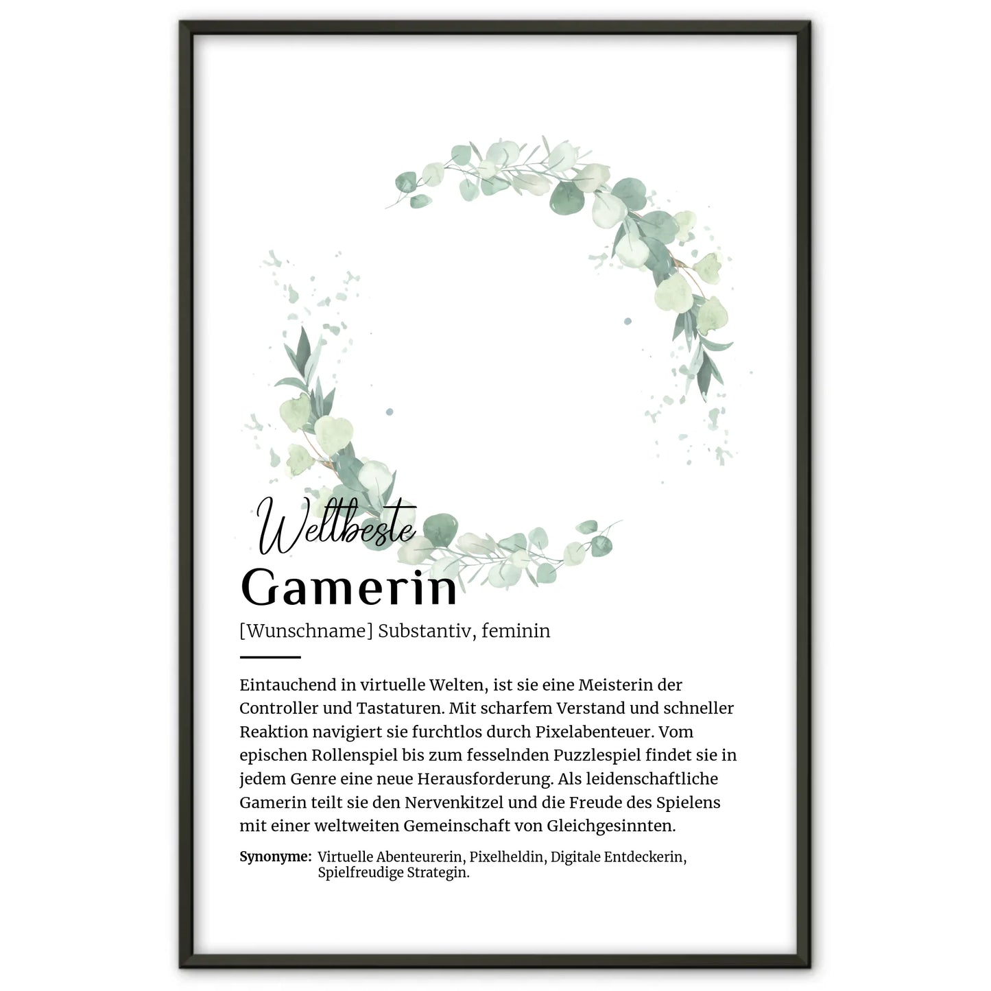 Personalisierte Poster Definition für Gamerin mit Namen