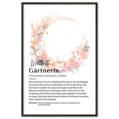 Personalisierte Poster Definition Gärtnerin Gartenarbeit mit Namen Geschenk