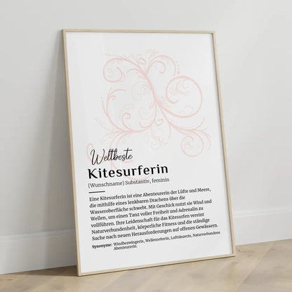 Poster Definition Kitesurferin Kitesurfen mit Namen Geschenk