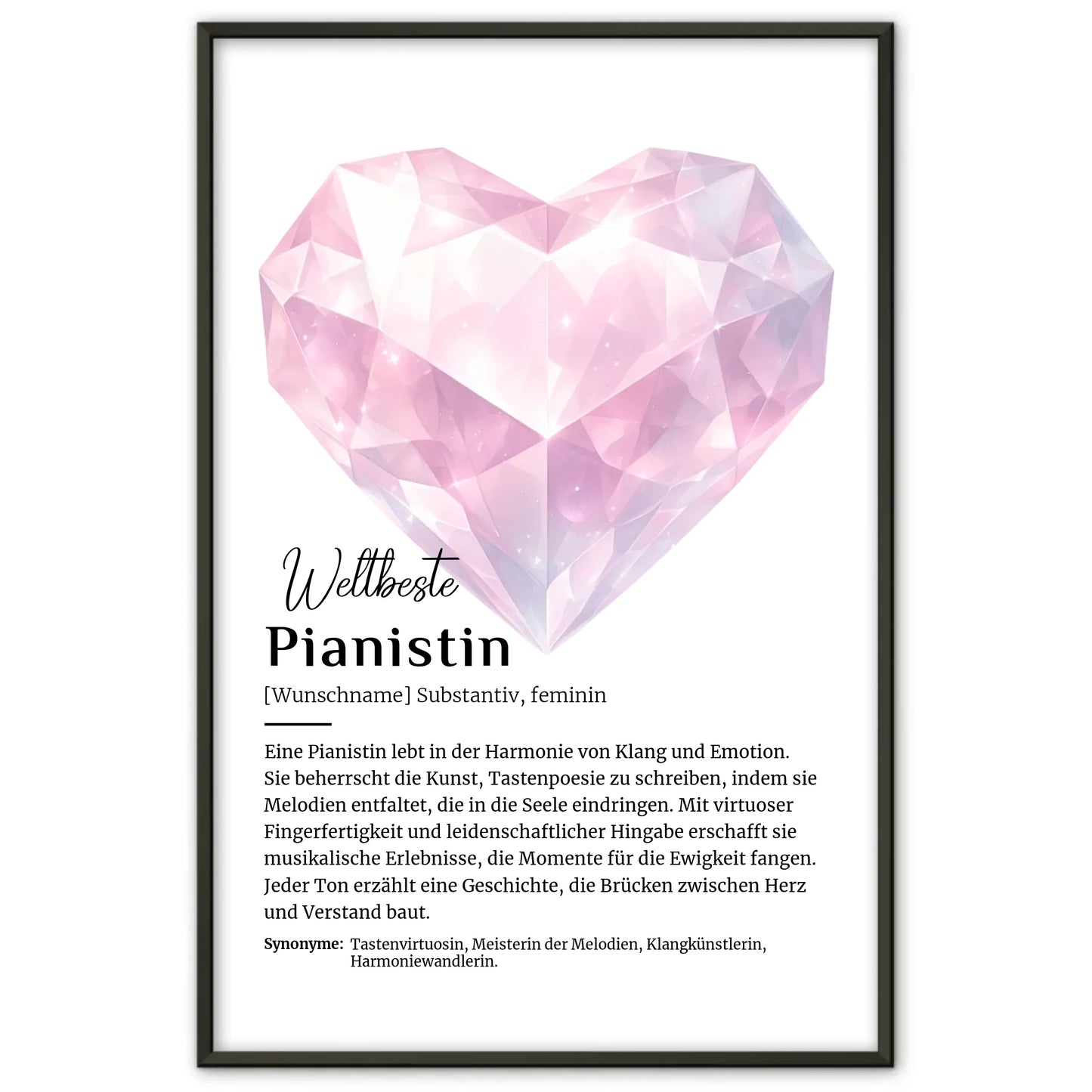 Personalisierte Poster Definition Pianistin Klavier mit Namen