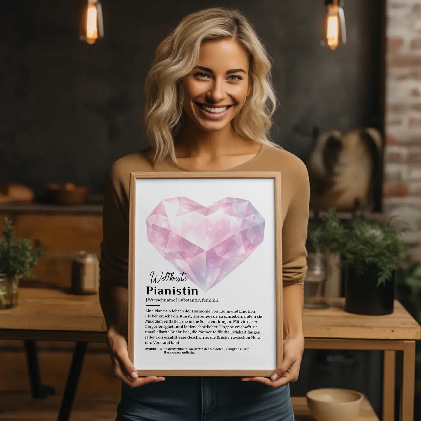 Personalisierte Poster Definition Pianistin Klavier mit Namen