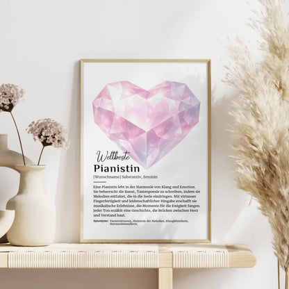 Personalisierte Poster Definition Pianistin Klavier mit Namen