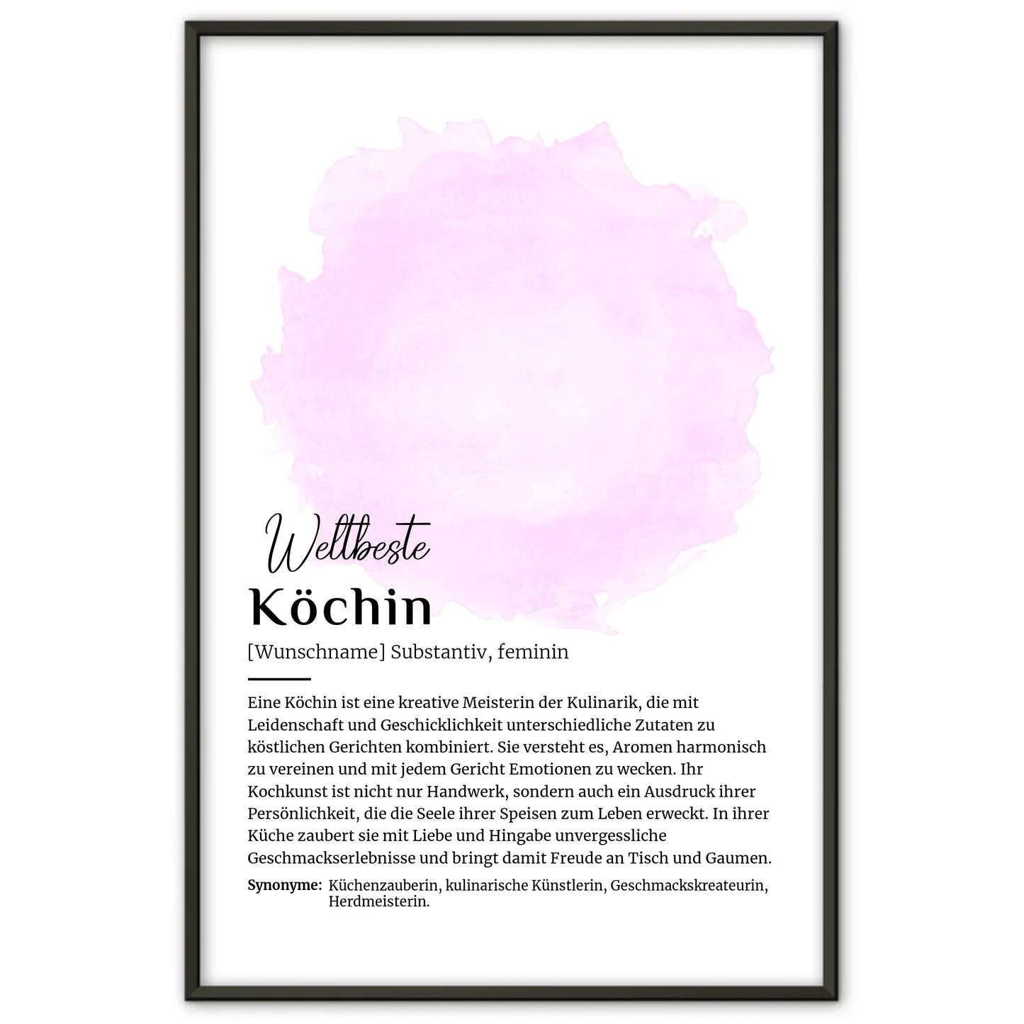 Personalisierbares Poster Definition Köchin Kochen mit Namen