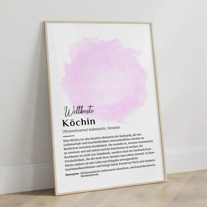 Personalisierbares Poster Definition Köchin Kochen mit Namen
