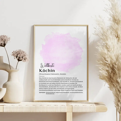 Personalisierbares Poster Definition Köchin Kochen mit Namen