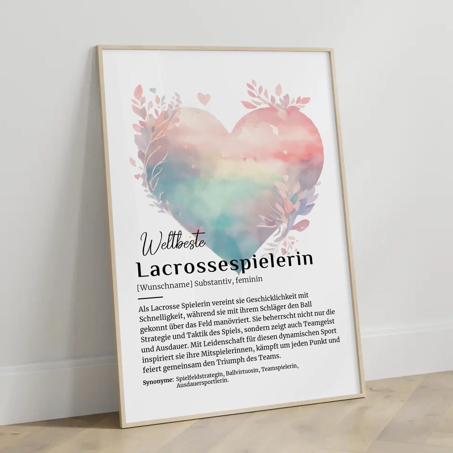 Personalisierte Poster Definition Lacrossespielerin mit Namen Geschenk