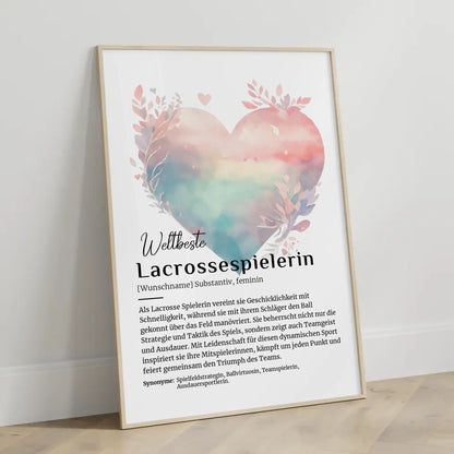 Personalisierte Poster Definition Lacrossespielerin mit Namen Geschenk