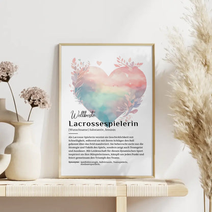 Personalisierte Poster Definition Lacrossespielerin mit Namen Geschenk