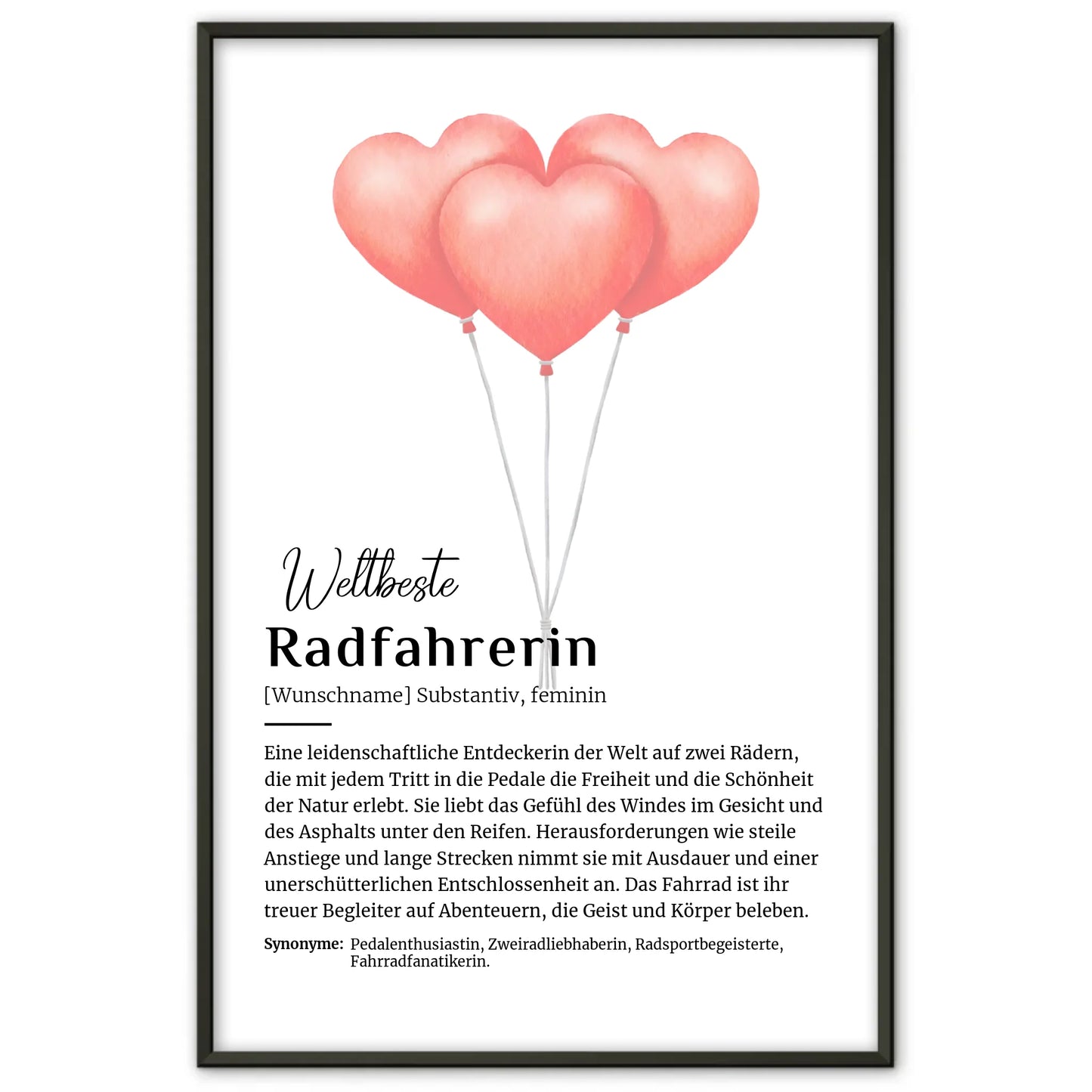 Personalisierbares Poster Radfahrerin mit Namen Definition