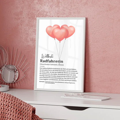 Personalisierbares Poster Radfahrerin mit Namen Definition