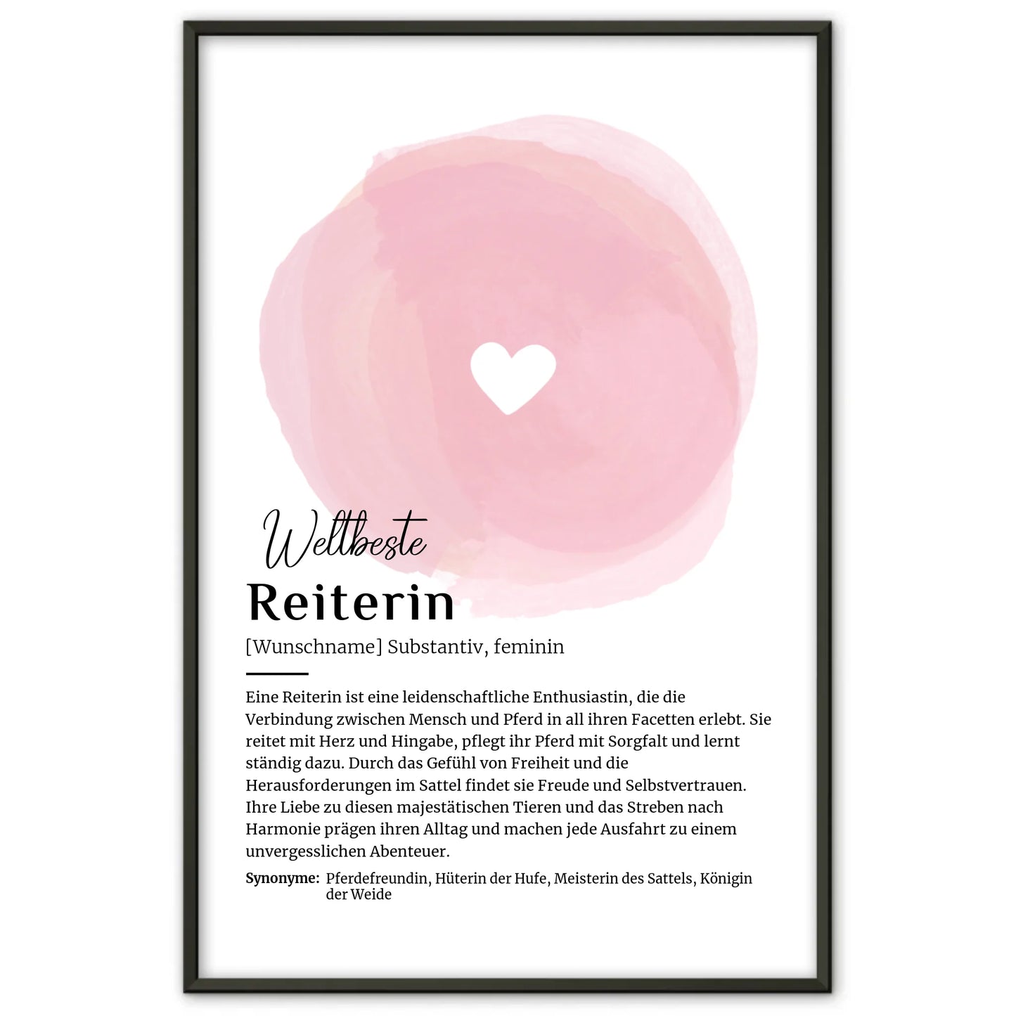 Personalisierte Poster Definition Reiterin Reiten mit Namen Geschenk