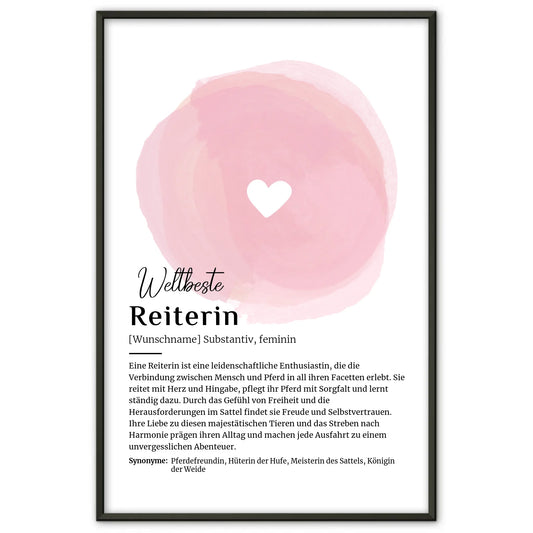Personalisierte Poster Definition Reiterin Reiten mit Namen Geschenk