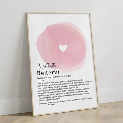 Personalisierte Poster Definition Reiterin Reiten mit Namen Geschenk