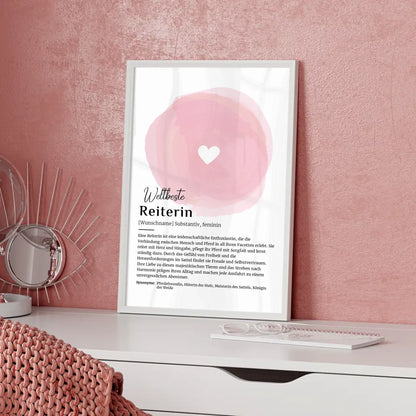 Personalisierte Poster Definition Reiterin Reiten mit Namen Geschenk