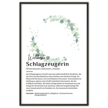 Personalisierte Poster Definition Schlagzeugerin mit Namen Geschenk