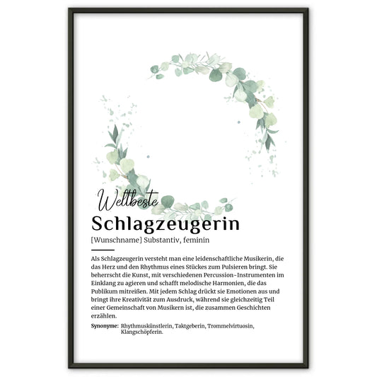 Personalisierte Poster Definition Schlagzeugerin mit Namen Geschenk