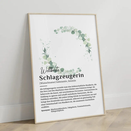 Personalisierte Poster Definition Schlagzeugerin mit Namen Geschenk