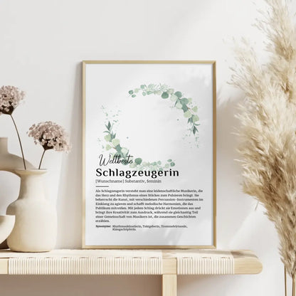 Personalisierte Poster Definition Schlagzeugerin mit Namen Geschenk