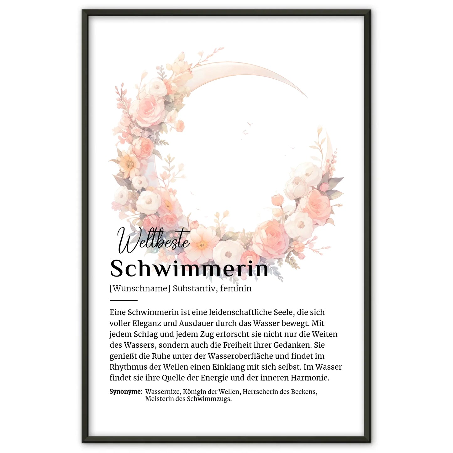 Personalisierte Poster Definition Schwimmerin mit Namen