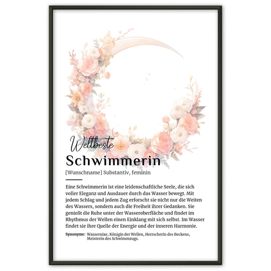 Personalisierte Poster Definition Schwimmerin mit Namen