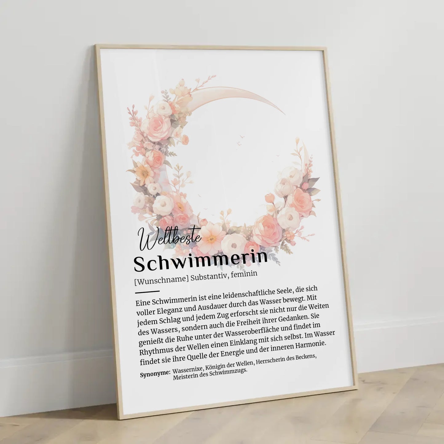 Personalisierte Poster Definition Schwimmerin mit Namen