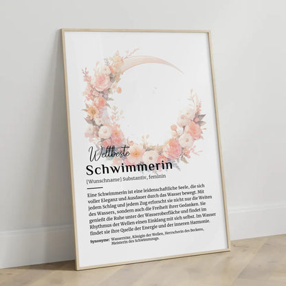 Personalisierte Poster Definition Schwimmerin mit Namen