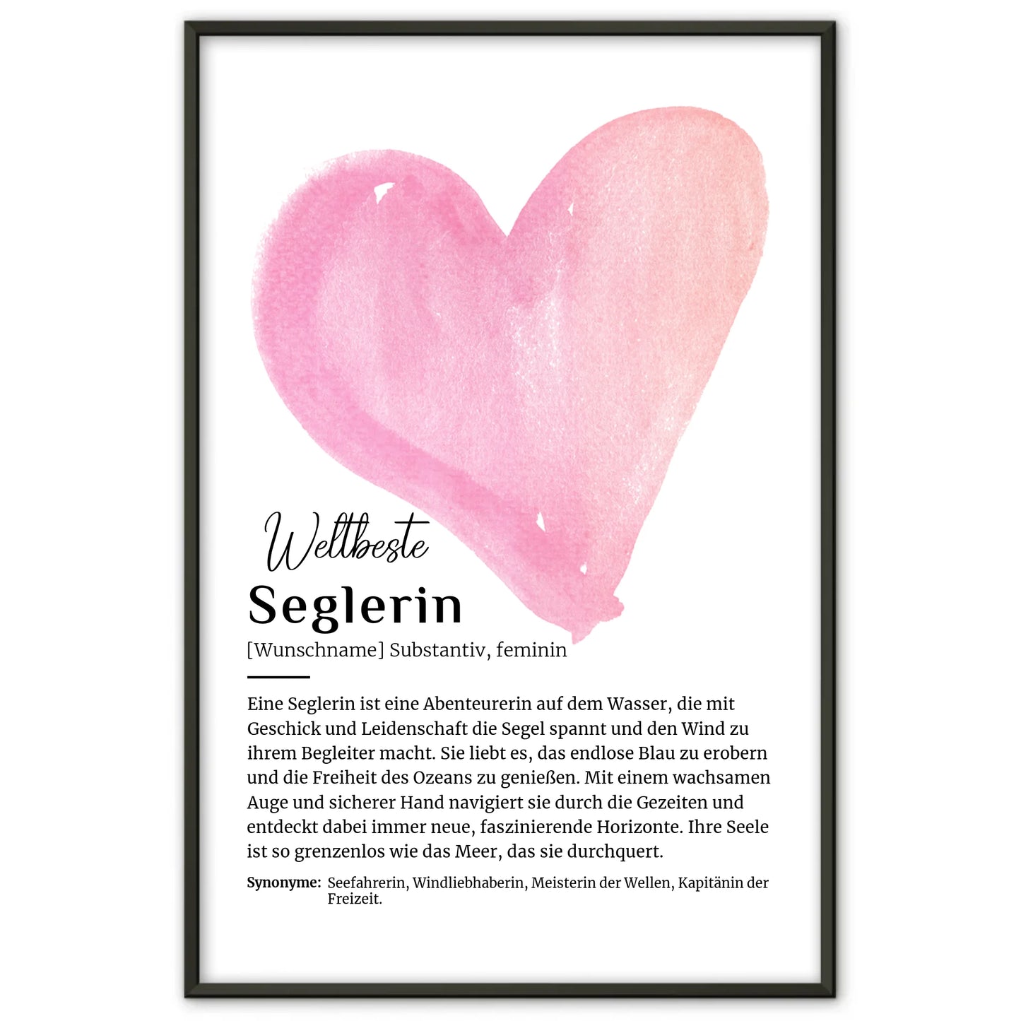 Personalisierte Poster Seglerin Segeln mit Namen Definition