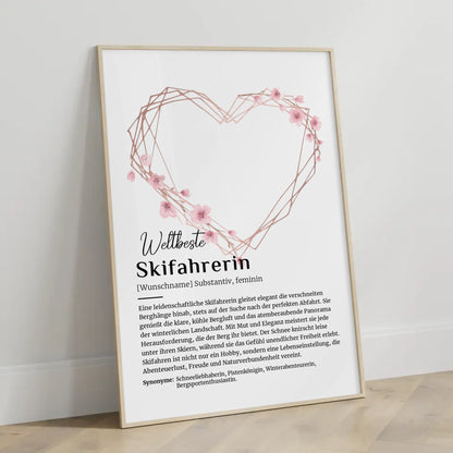 Personalisiertes Poster Skifahrerin mit Namen Geschenk