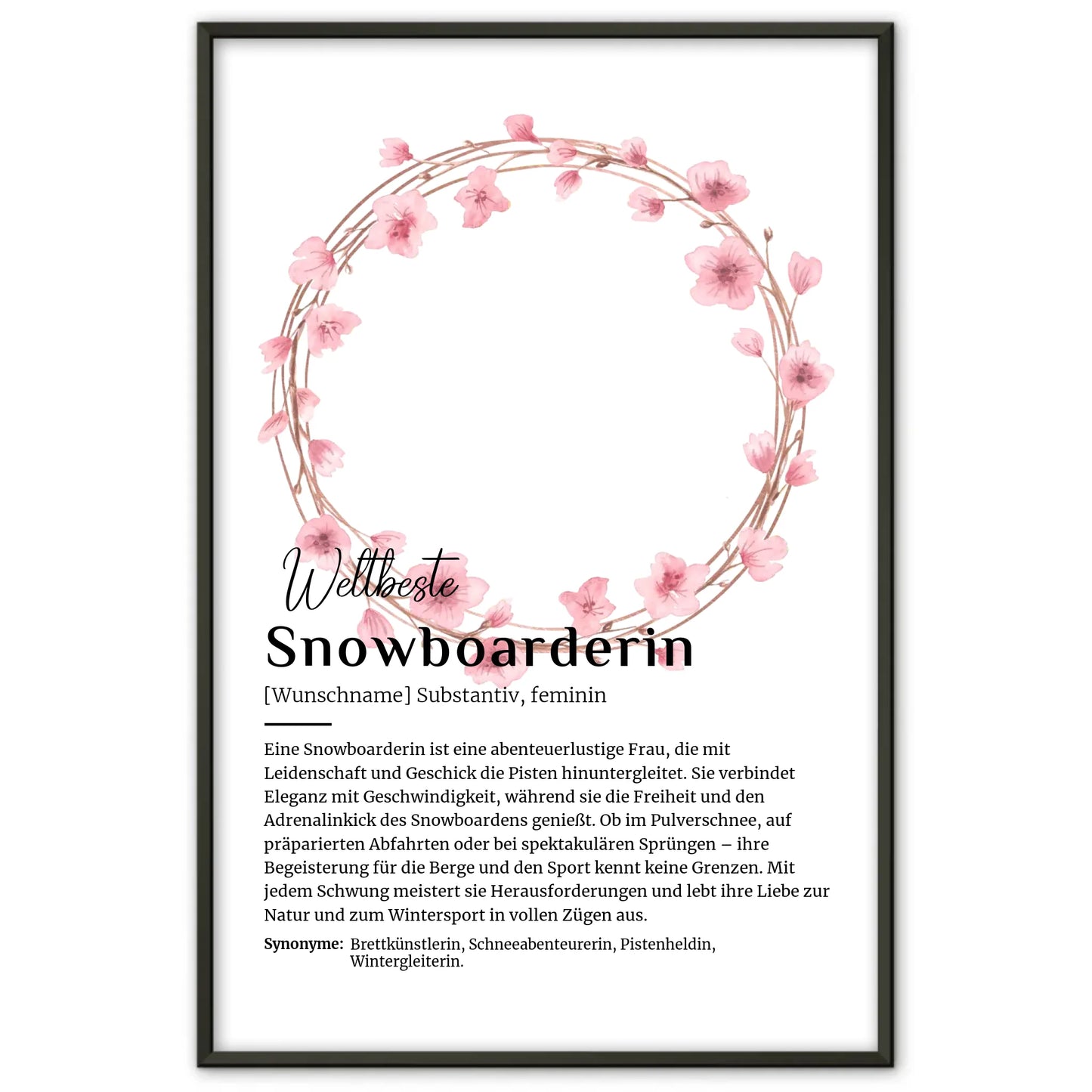 Personalisierte Poster Definition Snowboarderin mit Namen