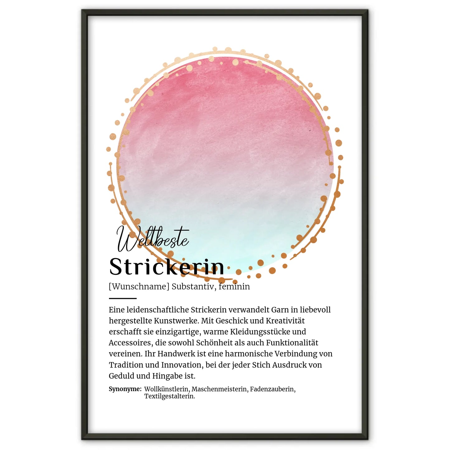 Personalisierte Poster Definition Strickerin Stricken mit Namen Geschenk