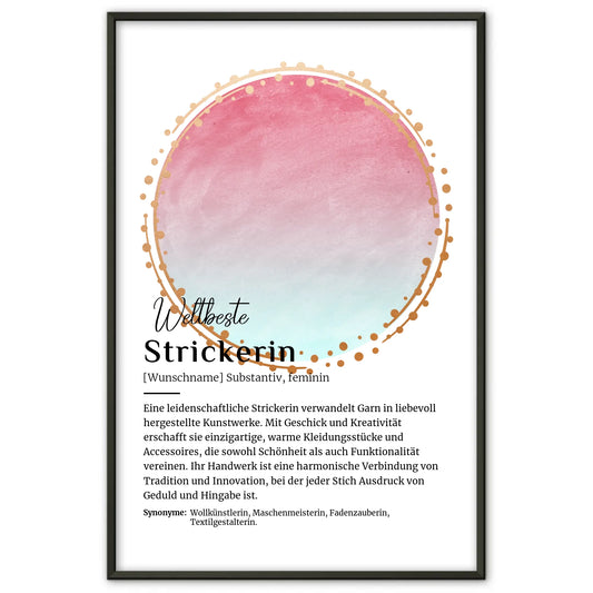 Personalisierte Poster Definition Strickerin Stricken mit Namen Geschenk