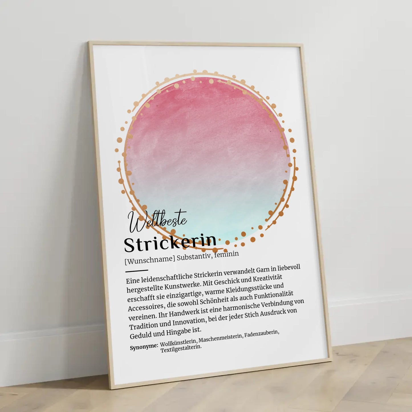 Personalisierte Poster Definition Strickerin Stricken mit Namen Geschenk