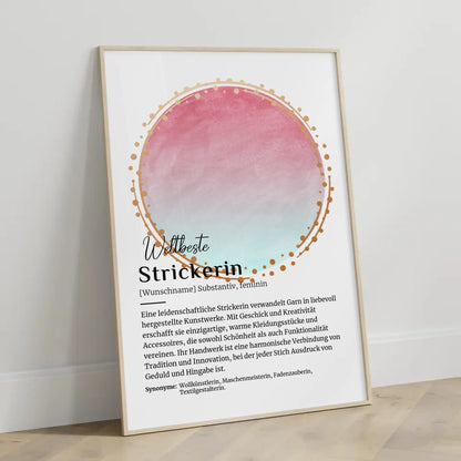 Personalisierte Poster Definition Strickerin Stricken mit Namen Geschenk