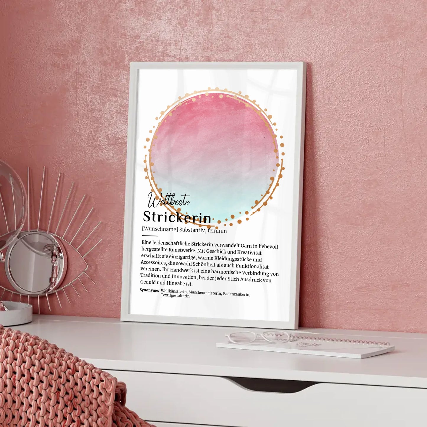 Personalisierte Poster Definition Strickerin Stricken mit Namen Geschenk