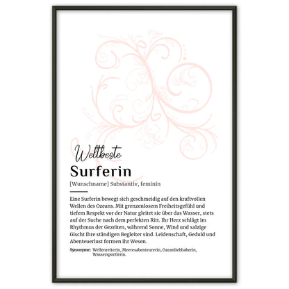 Personalisierbares Poster Definition Surferin mit Namen
