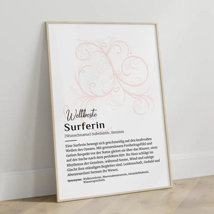 Personalisierbares Poster Definition Surferin mit Namen