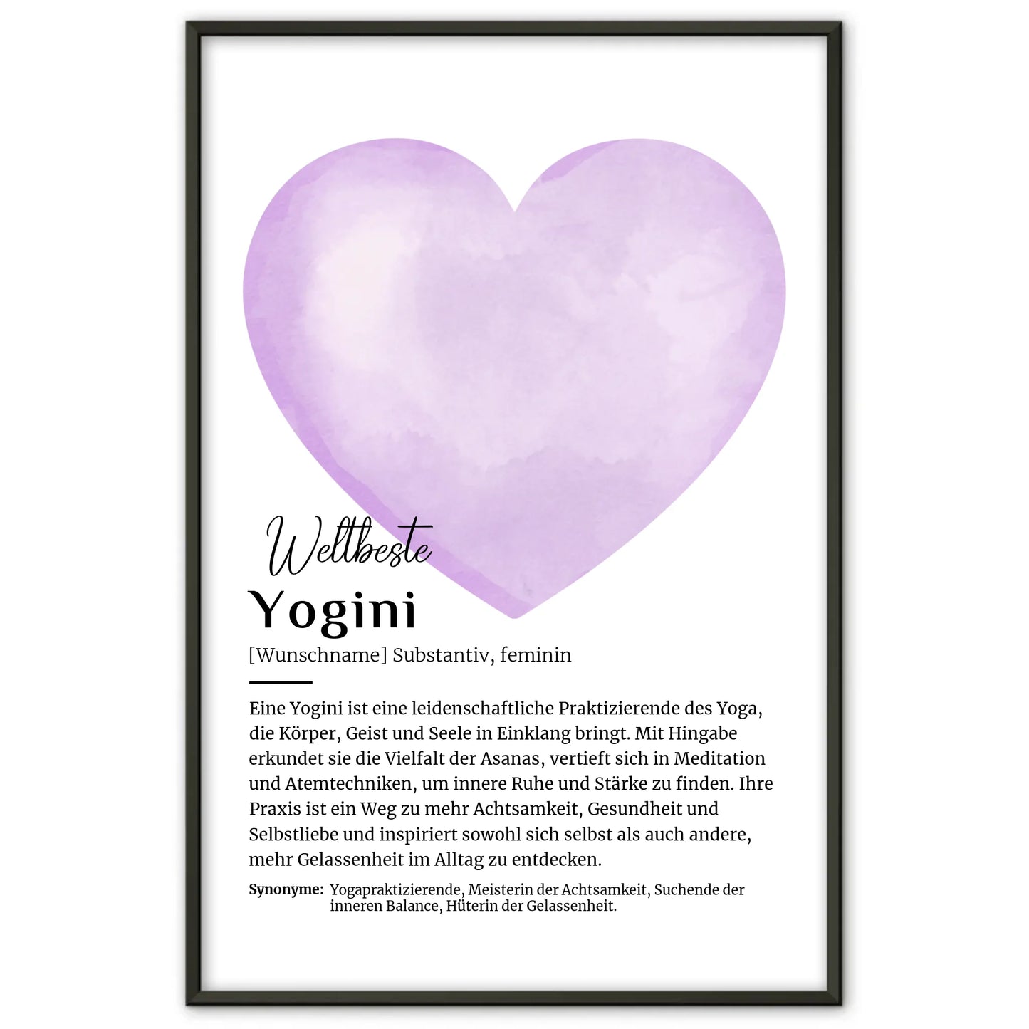 Personalisiertes Poster Definition Yogini Yoga mit Namen Geschenk