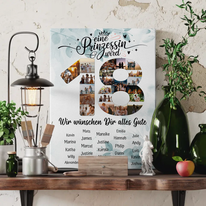 Personalisierte Fotoleinwand mit Unterschriften 18 Geburtstag Eine Prinzessin wird