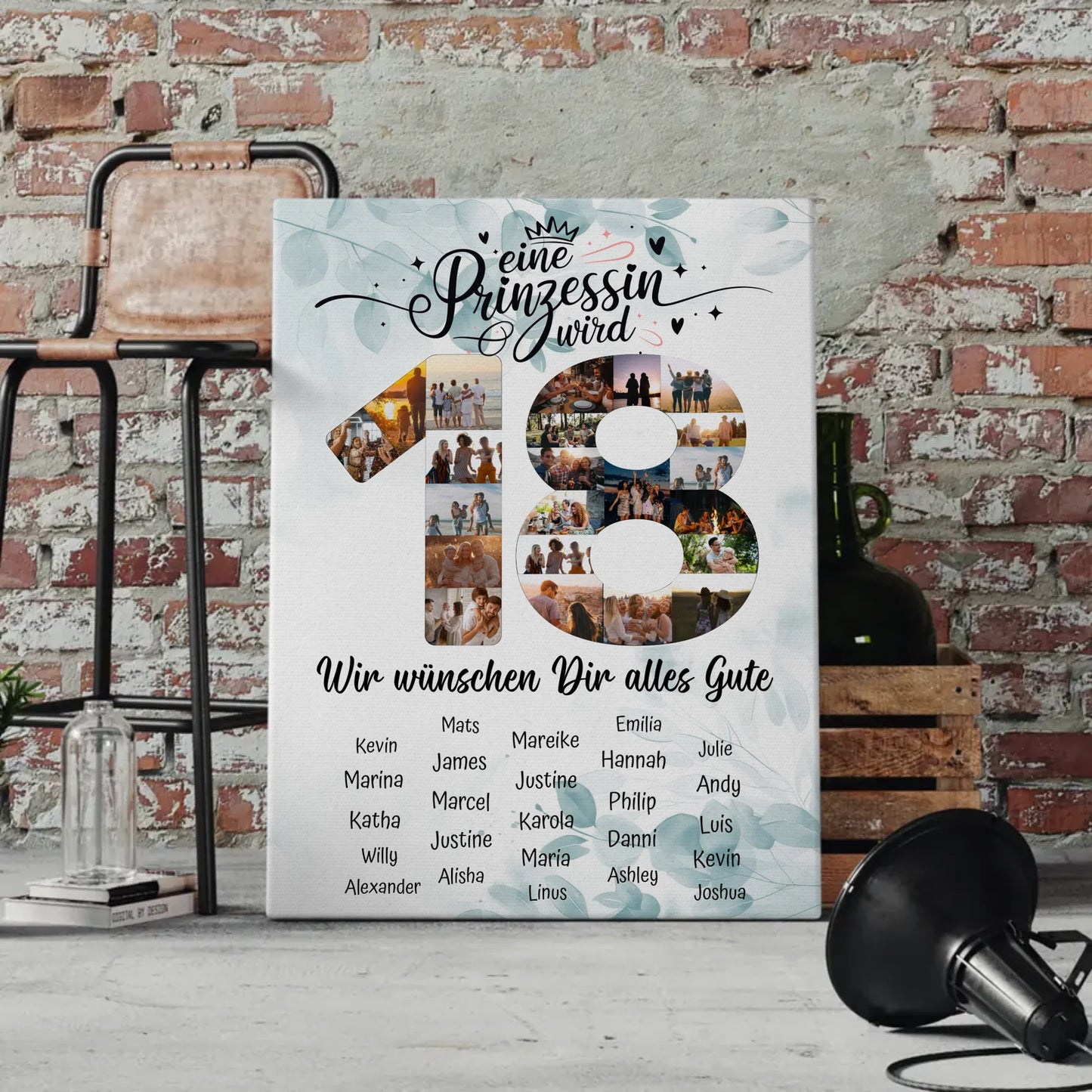 Personalisierte Fotoleinwand mit Unterschriften 18 Geburtstag Eine Prinzessin wird