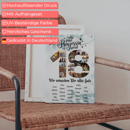 Personalisierte Fotoleinwand mit Unterschriften 18 Geburtstag Eine Prinzessin wird