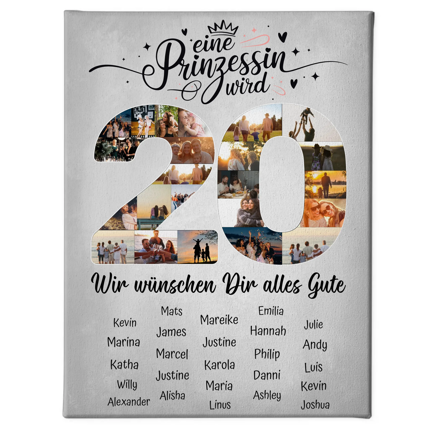 Personalisierte Fotoleinwand mit Wunschtext 20 Geburtstag Prinzessin