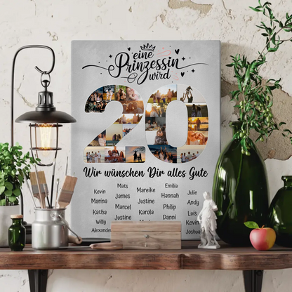 Personalisierte Fotoleinwand mit Wunschtext 20 Geburtstag Prinzessin