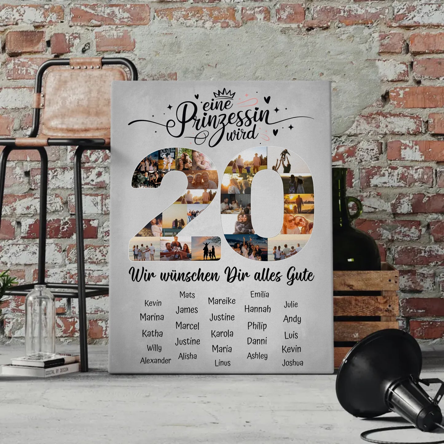 Personalisierte Fotoleinwand mit Wunschtext 20 Geburtstag Prinzessin