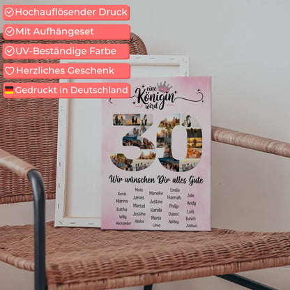 Personalisierte Fotoleinwand mit Unterschriften 30 Geburtstag Eine Königin wird